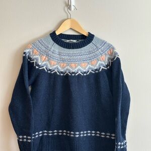 Kari Traa Dark Blue and Light Gray Sweater with Peach Accents